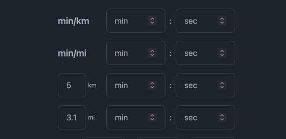 An animated gif showing runningconverter.com converting running paces in real time